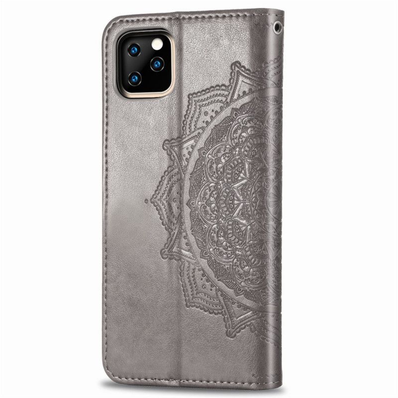 Leren Hoesje iPhone 11 Grijs Zwart Telefoonhoesje Mandala Van Middelbare Leeftijd