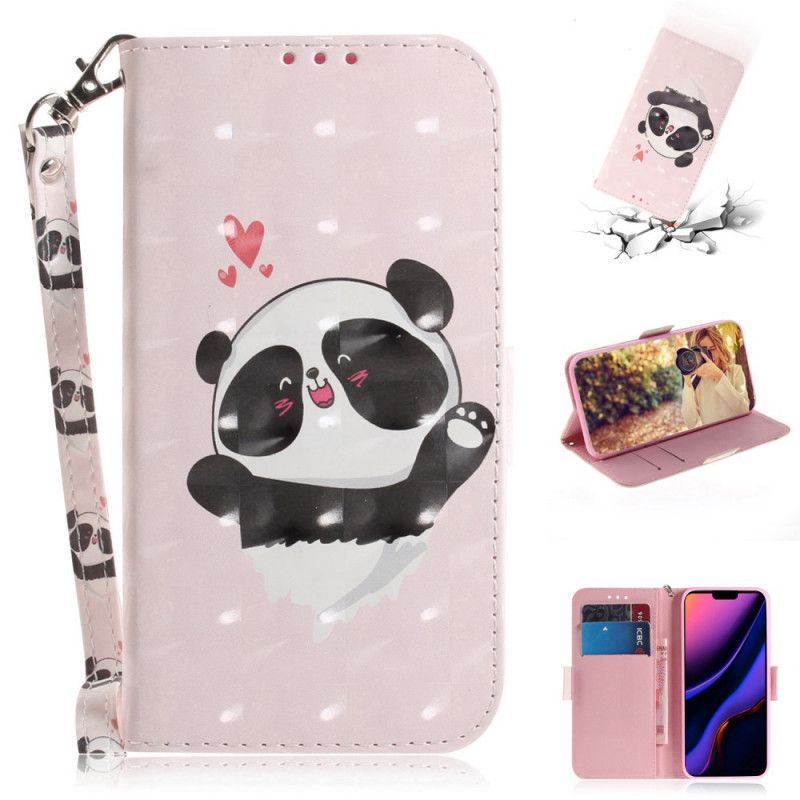 Leren Hoesje iPhone 11 Panda Love Met String