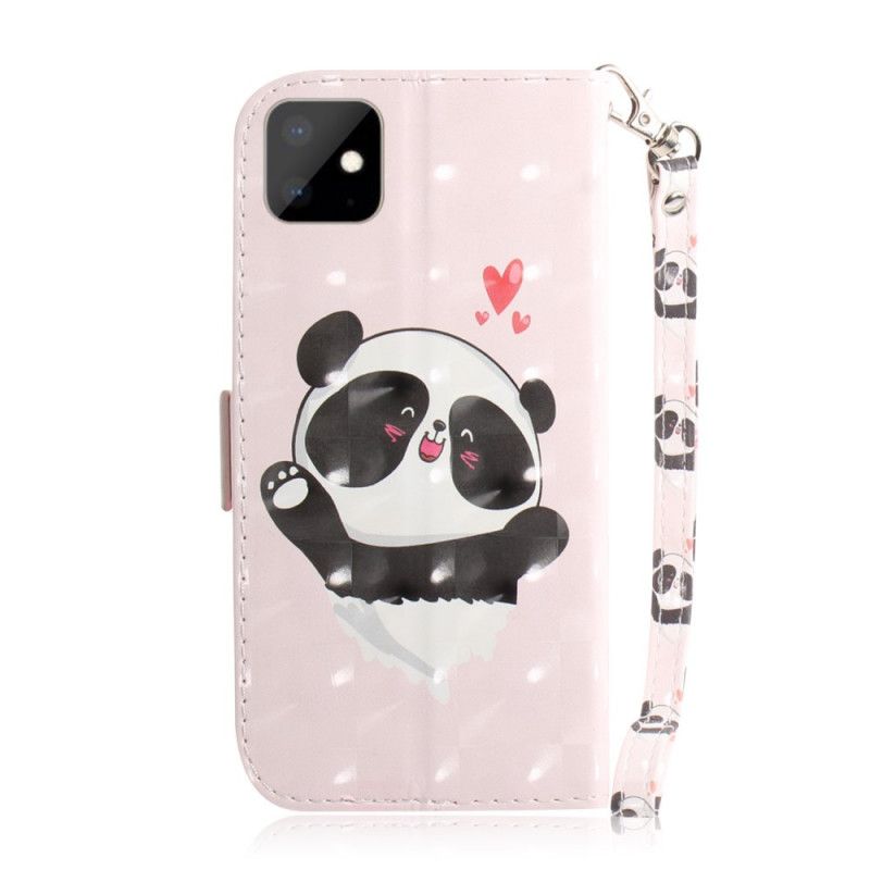 Leren Hoesje iPhone 11 Panda Love Met String