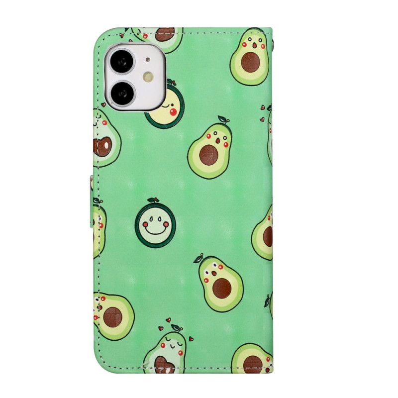 Leren Hoesje iPhone 11 Telefoonhoesje Avocado Verstelbare Riem