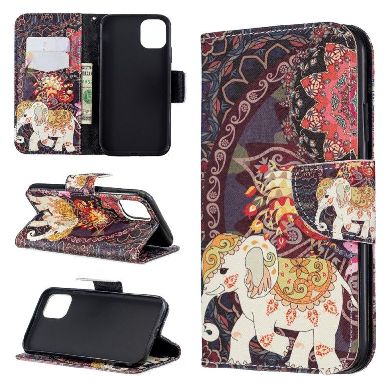 Leren Hoesje iPhone 11 Telefoonhoesje Indische Olifant