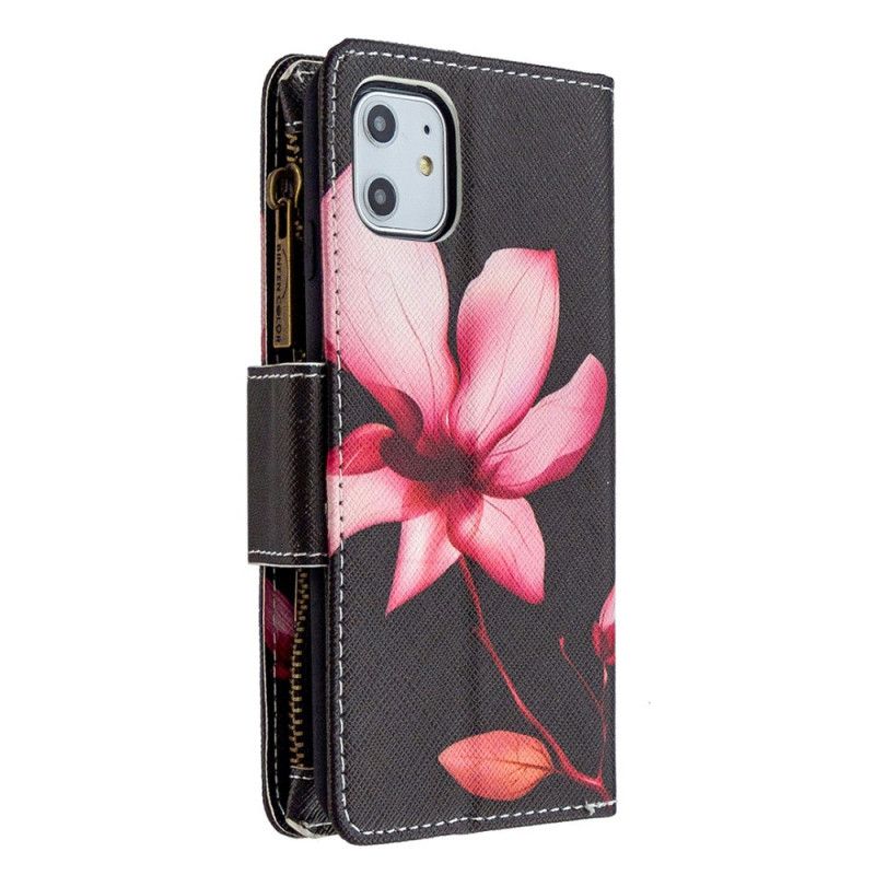 Leren Hoesje iPhone 11 Wit Zwart Bloemenzak Met Ritssluiting