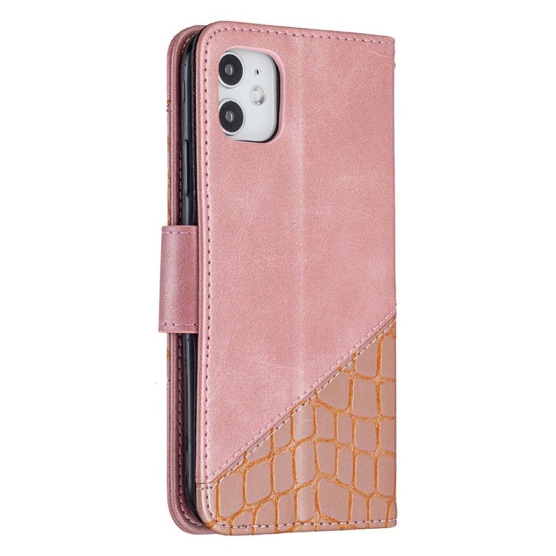 Leren Hoesje voor iPhone 11 Grijs Zwart Klassiek Krokodillenleer-Effect