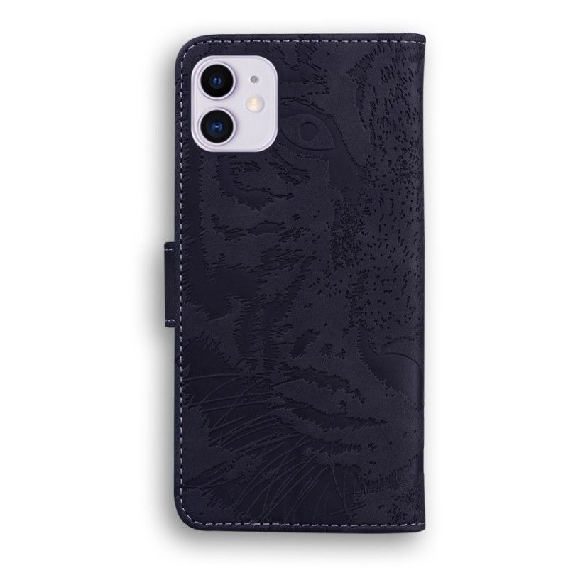 Leren Hoesje voor iPhone 11 Rood Zwart Tijgergezicht Print