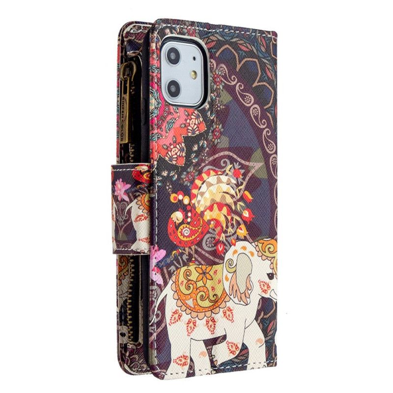 Leren Hoesje voor iPhone 11 Zak Met Olifantenrits