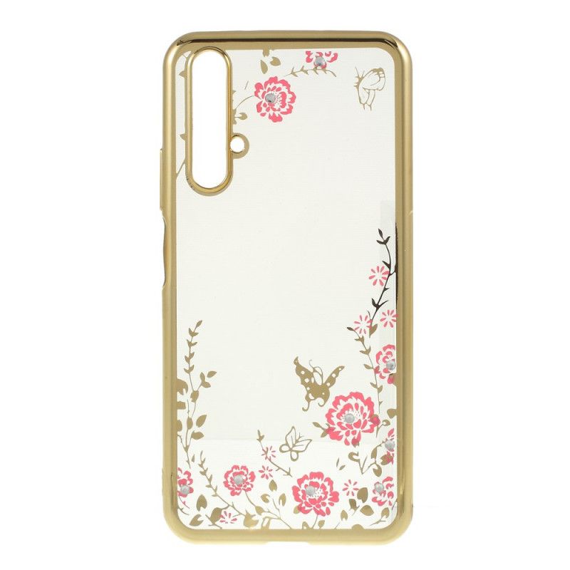 Hoesje voor Honor 20 Rose Goud Goud Metalen Effectrand Met Vlinders