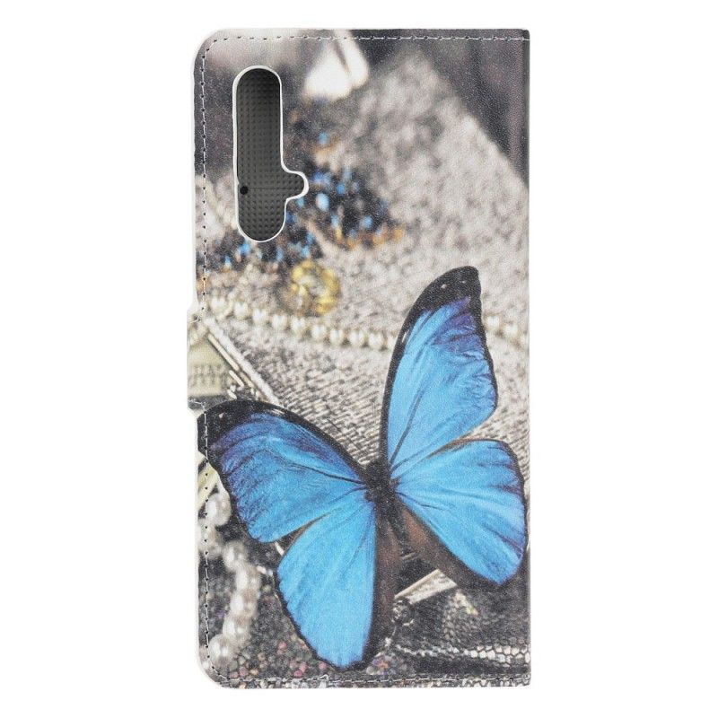 Leren Hoesje Honor 20 Blauwe Vlinder