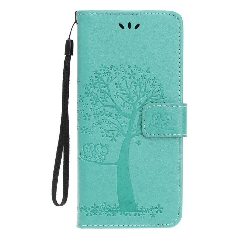 Leren Hoesje Honor 20 Groen Grijs Telefoonhoesje Boom En String Uilen