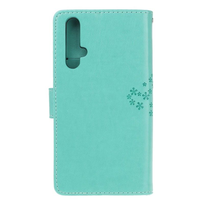 Leren Hoesje Honor 20 Groen Grijs Telefoonhoesje Boom En String Uilen