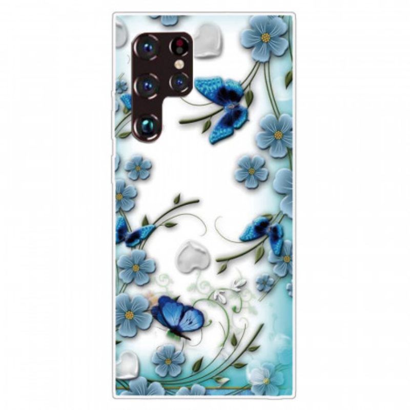 Hoesje voor Samsung Galaxy S22 Ultra 5G Retro Vlinders En Bloemen