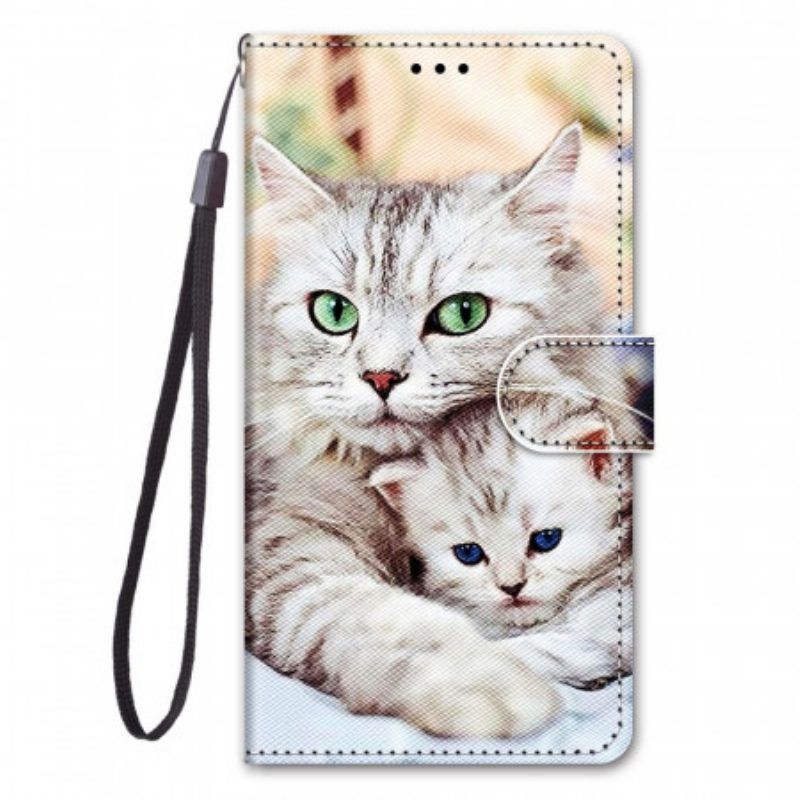 Leren Hoesje voor Samsung Galaxy S22 Ultra 5G Katten Familie