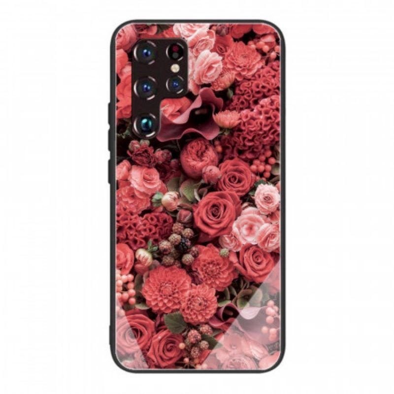 Telefoonhoesje voor Samsung Galaxy S22 Ultra 5G Rose Bloemen Gehard Glas