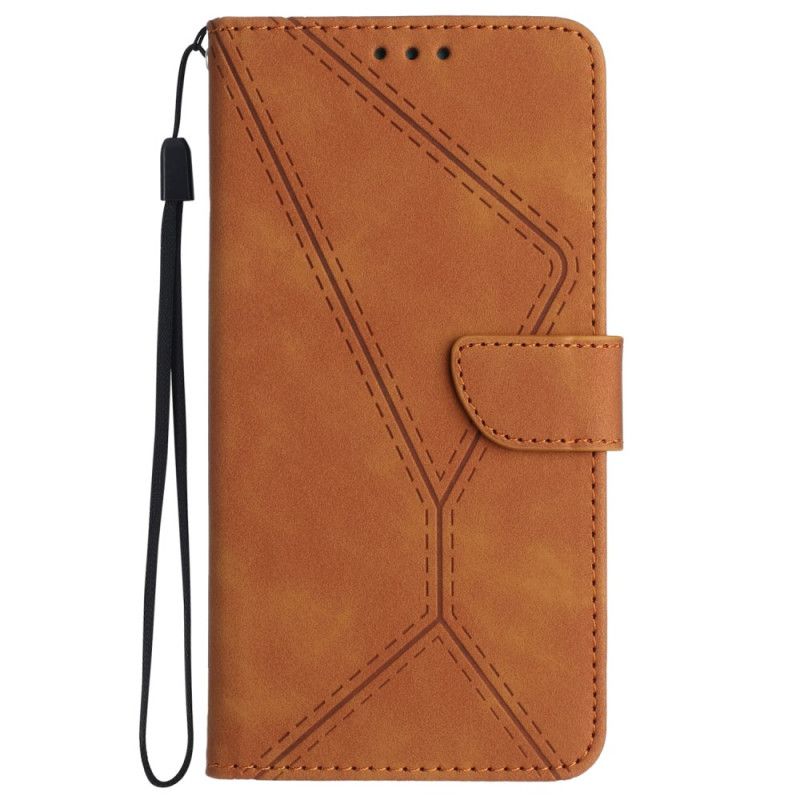 Flip Case Leren Sony Xperia 1 Vi Lijnen En Gestippelde Bandjes