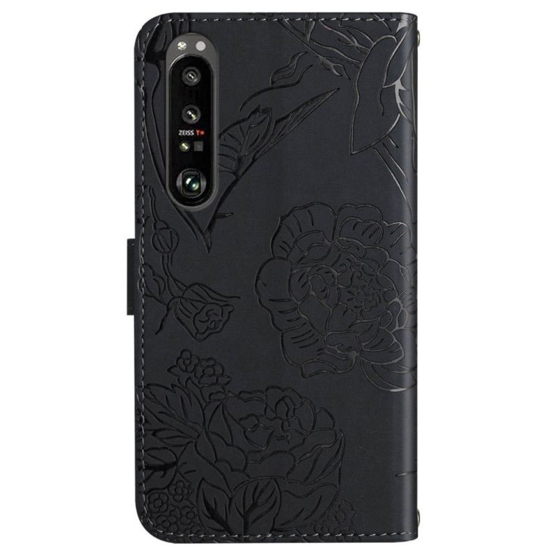 Flip Case Leren Sony Xperia 1 Vi Vlinderprint Met Schouderband