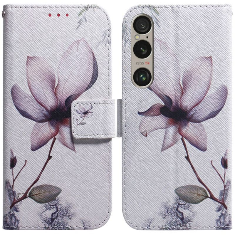 Leren Hoesje Sony Xperia 1 Vi Roze Bloem Bescherming Hoesje