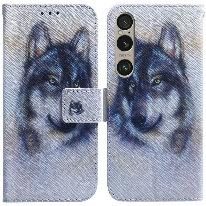 Leren Hoesje Sony Xperia 1 Vi Wolvenaquarel Bescherming Hoesje