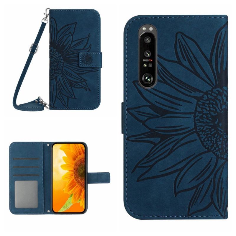 Leren Hoesje Voor Sony Xperia 1 Vi Zonnebloemprint Met Schouderband