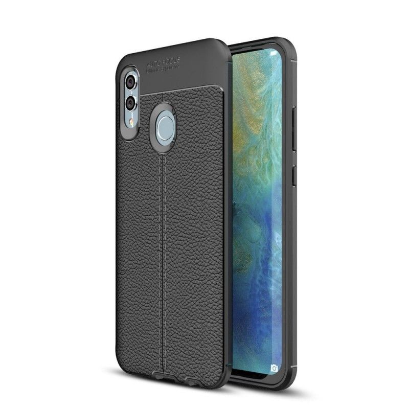 Hoesje Honor 10 Lite Grijs Zwart Dubbellijn Lychee Leereffect