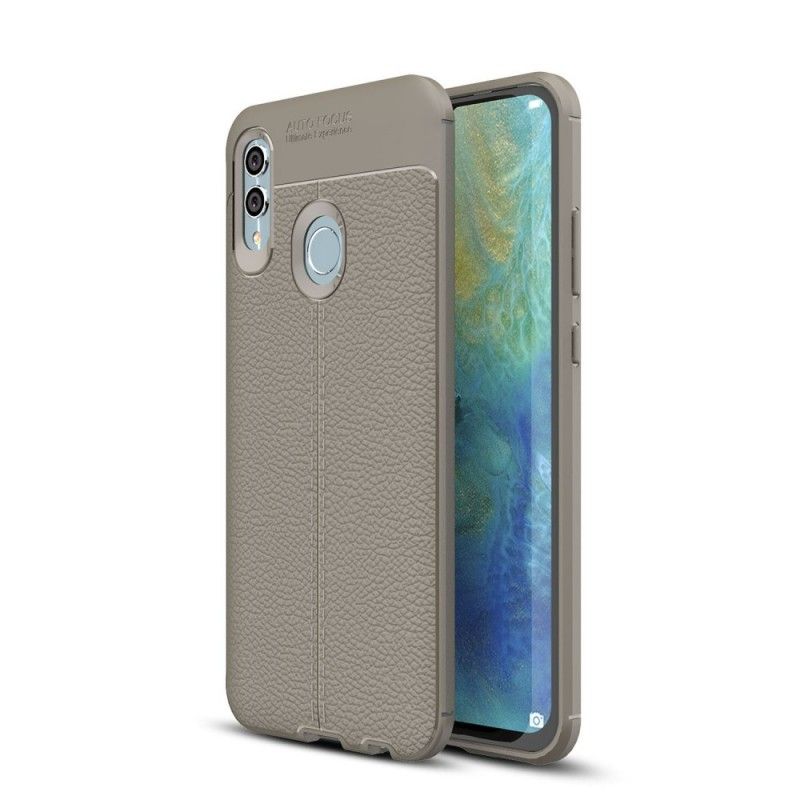 Hoesje Honor 10 Lite Grijs Zwart Dubbellijn Lychee Leereffect