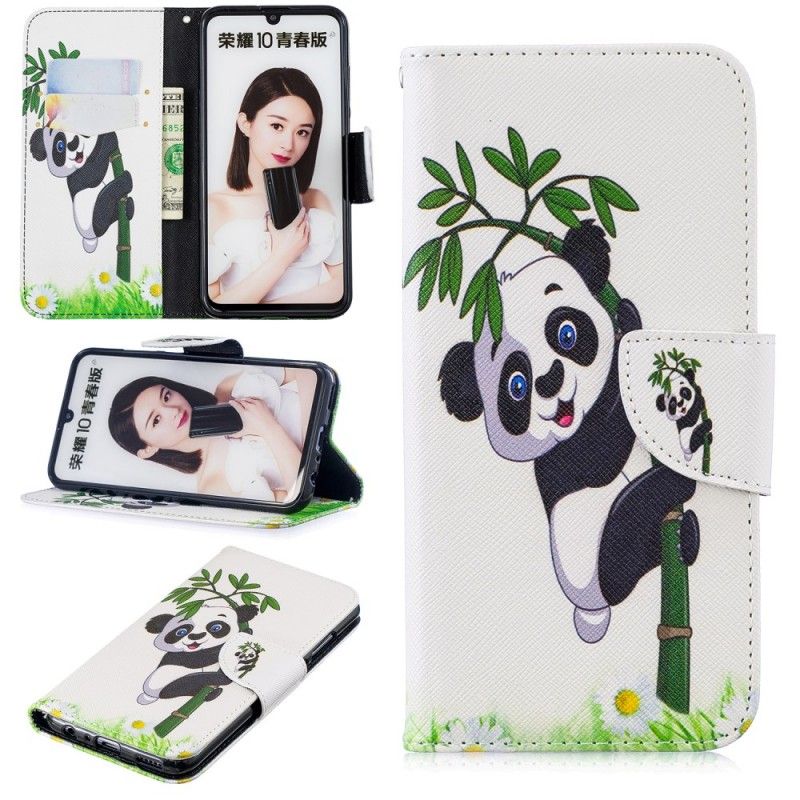 Leren Hoesje Honor 10 Lite Telefoonhoesje Panda Op Bamboe