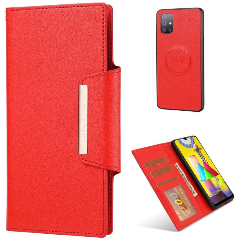 Bescherming Hoesje Samsung Galaxy M51 Rood Zwart Afneembare Zilveren Schelp Sluiting