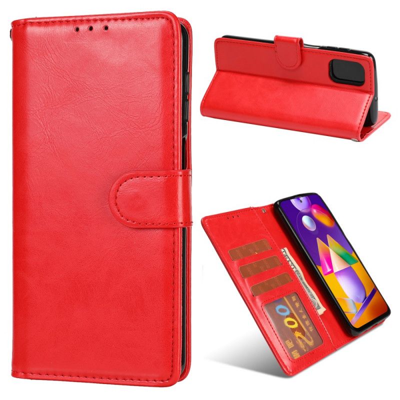 Bescherming Hoesje Samsung Galaxy M51 Rood Zwart Glanzend Kunstleer