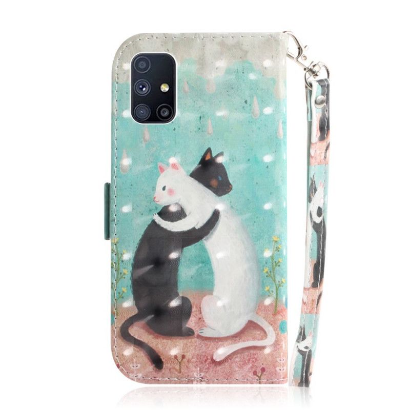 Bescherming Hoesje Samsung Galaxy M51 Telefoonhoesje Kattenvriendjes Met String