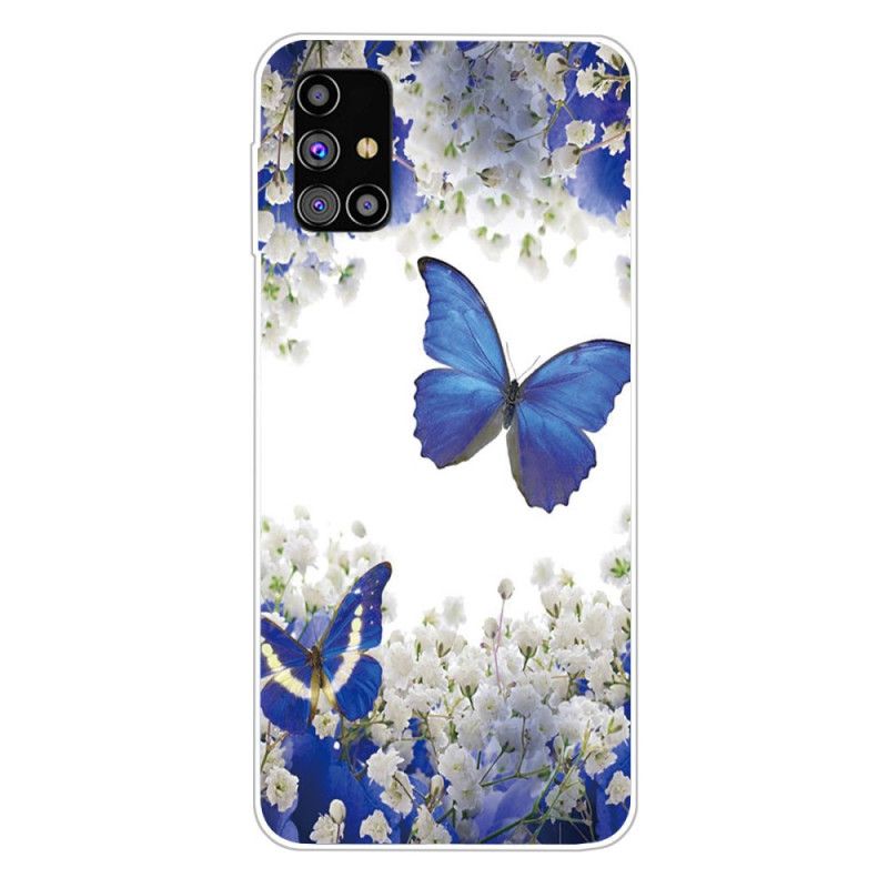 Case Hoesje Samsung Galaxy M51 Goud Donkerblauw Telefoonhoesje Design Vlinders