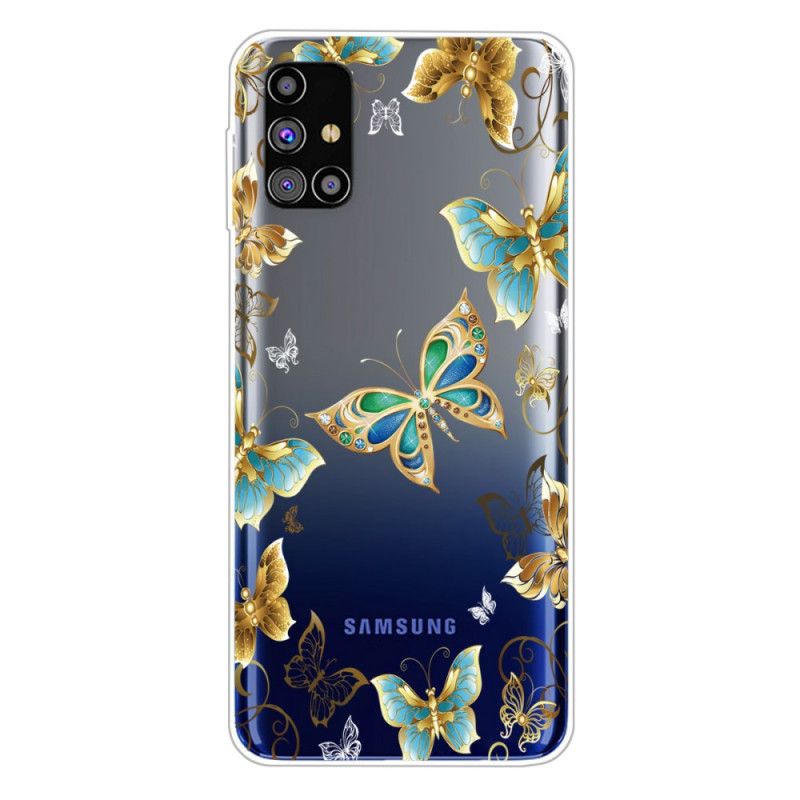 Case Hoesje Samsung Galaxy M51 Goud Donkerblauw Telefoonhoesje Design Vlinders