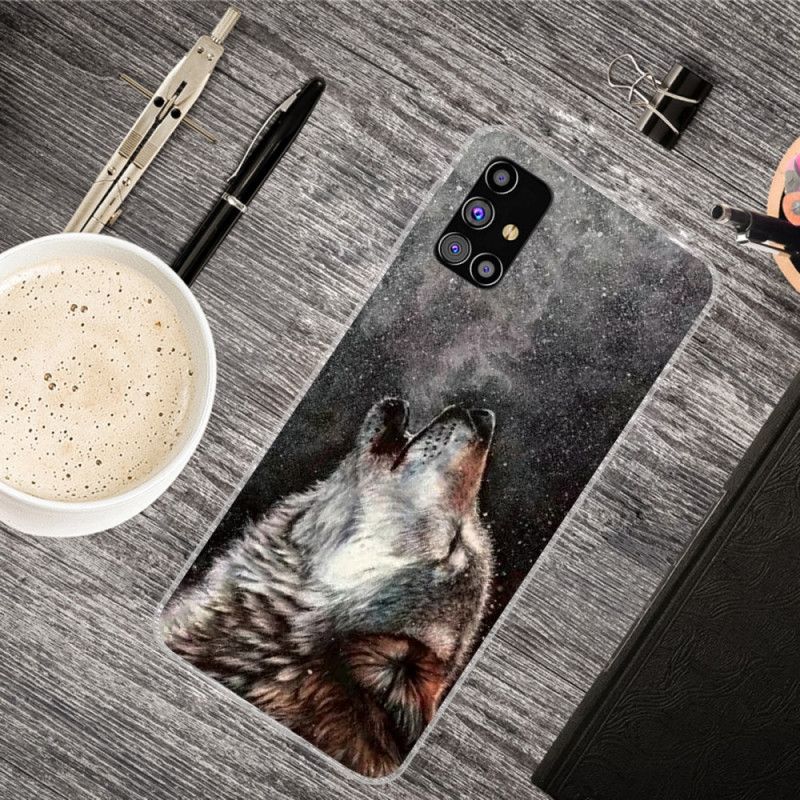 Case Hoesje Samsung Galaxy M51 Grijs Zwart Telefoonhoesje Sublieme Wolf