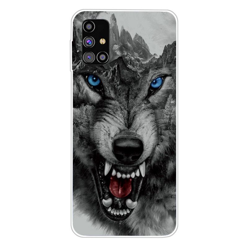 Case Hoesje Samsung Galaxy M51 Grijs Zwart Telefoonhoesje Sublieme Wolf