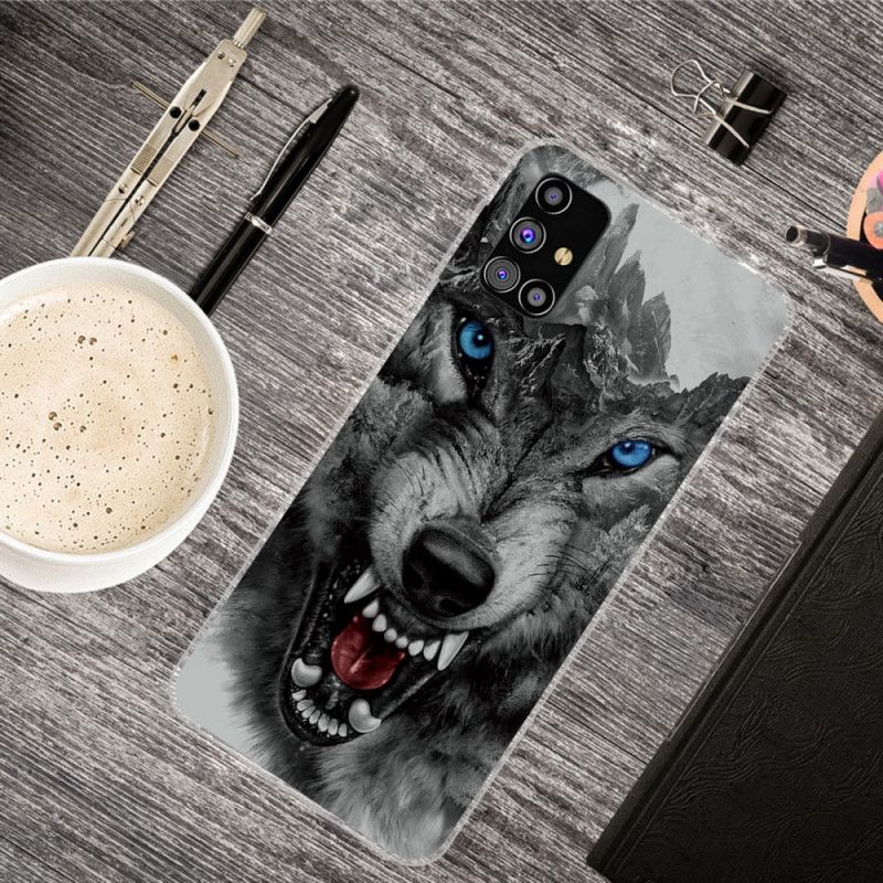 Case Hoesje Samsung Galaxy M51 Grijs Zwart Telefoonhoesje Sublieme Wolf