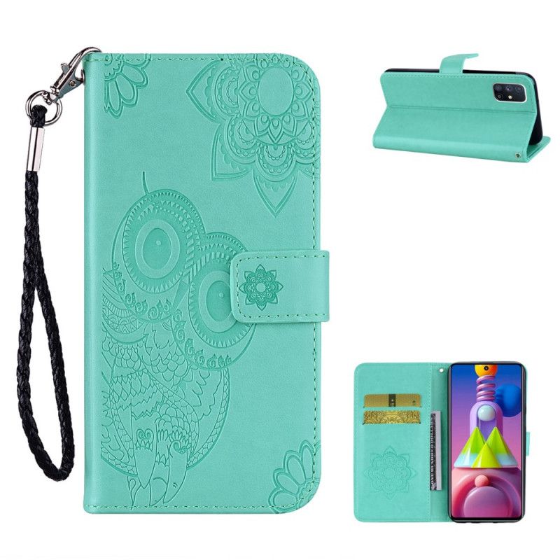 Cover Folio-hoesje Samsung Galaxy M51 Rood Grijs Telefoonhoesje Uil Mandala En String