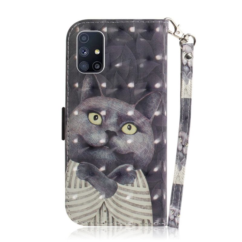 Cover Folio-hoesje Samsung Galaxy M51 Telefoonhoesje Grijze Kat Met String