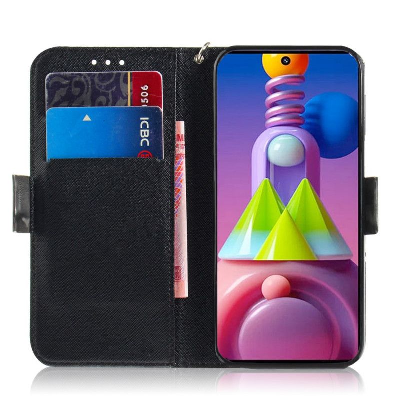 Cover Folio-hoesje Samsung Galaxy M51 Telefoonhoesje Grijze Kat Met String