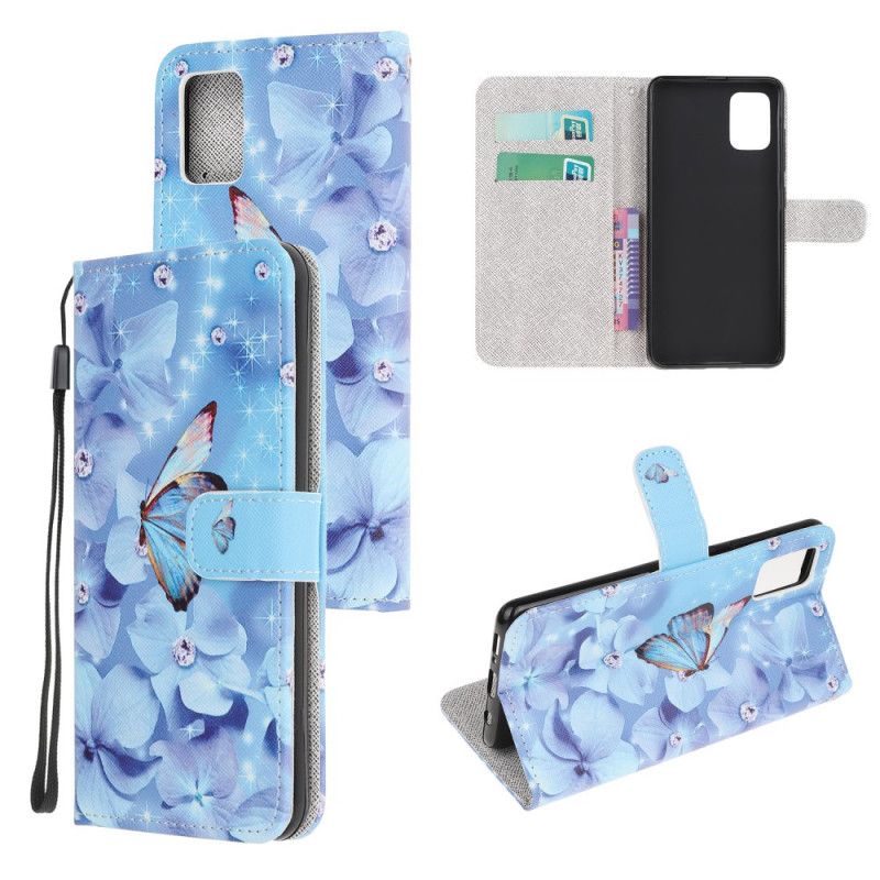 Cover Folio-hoesje Samsung Galaxy M51 Telefoonhoesje String Diamanten Vlinders