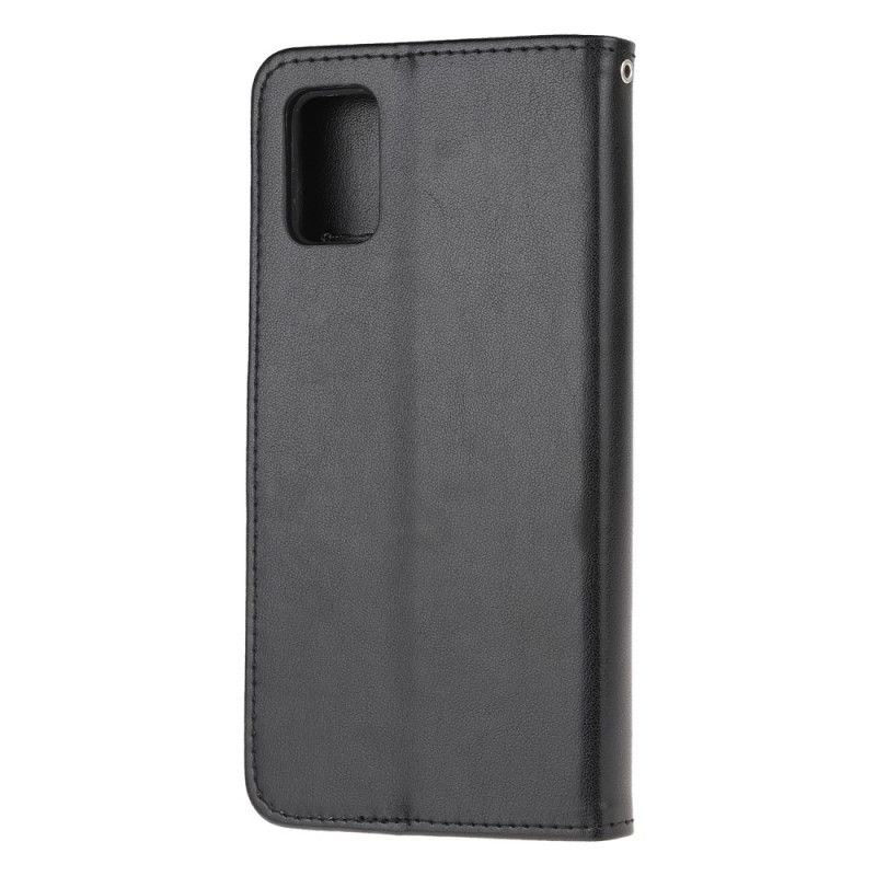 Flip Case Leren Samsung Galaxy M51 Grijs Zwart Vlinders En Stringbloemen