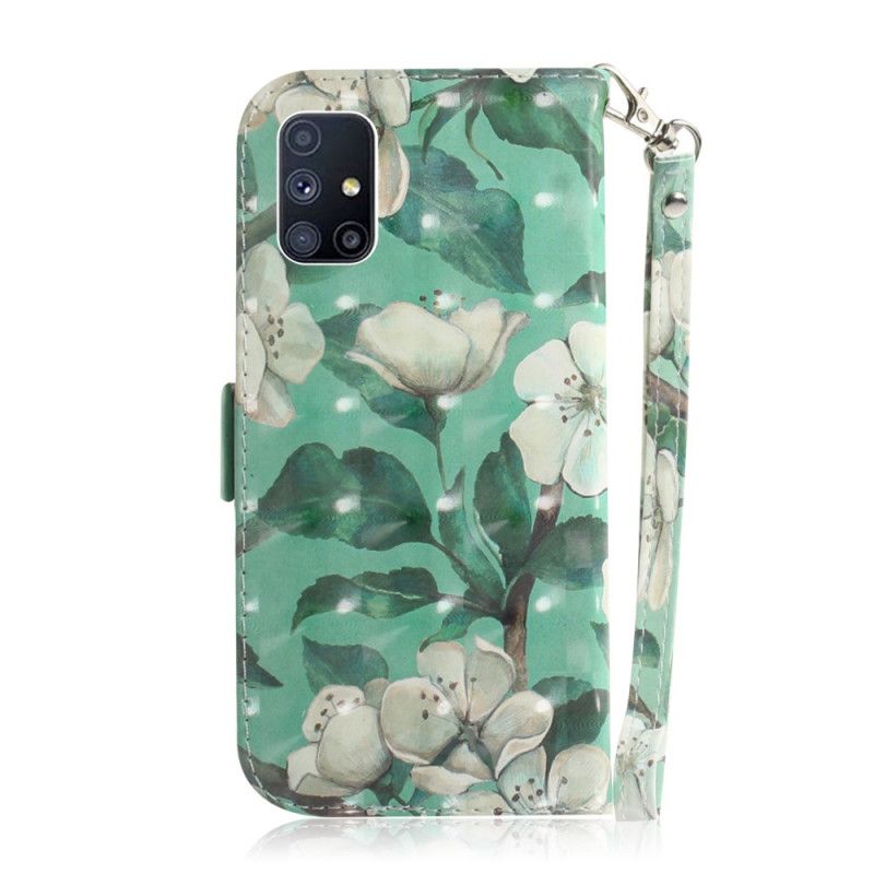 Flip Case Leren Samsung Galaxy M51 Groen Grijs Bloeiende Boom Met String