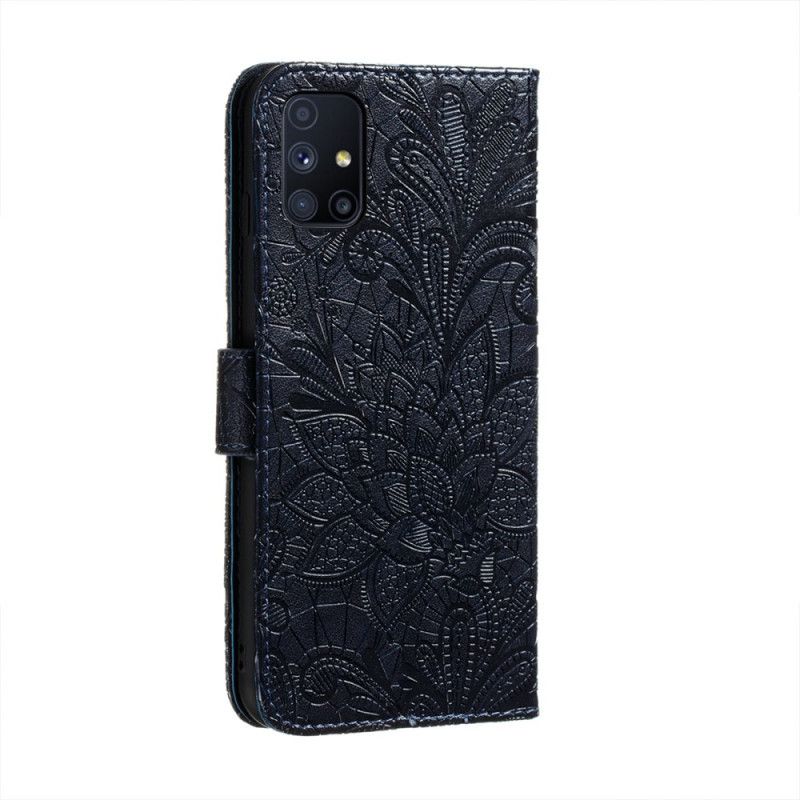 Flip Case Leren Samsung Galaxy M51 Rood Grijs Tribal String Bloemen