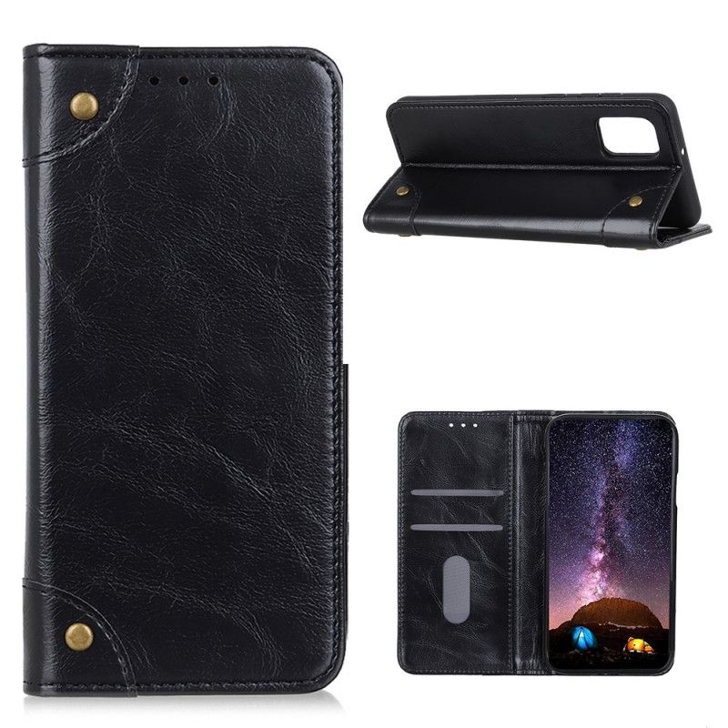 Folio-hoesje Samsung Galaxy M51 Donkerblauw Zwart Nappaleer Stijl