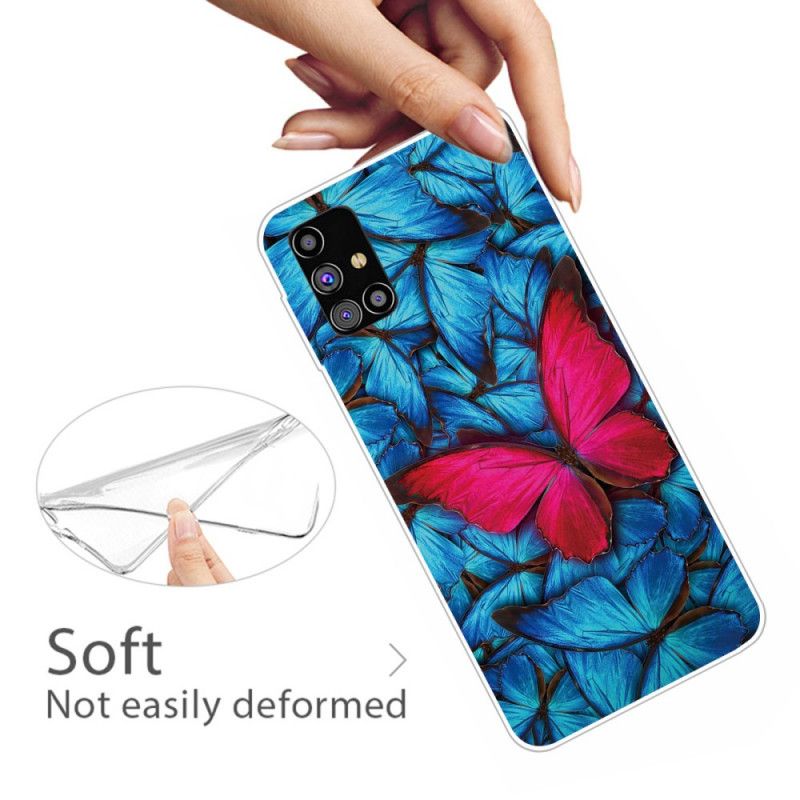 Hoesje Samsung Galaxy M51 Donkerblauw Zwart Flexibele Vlinders