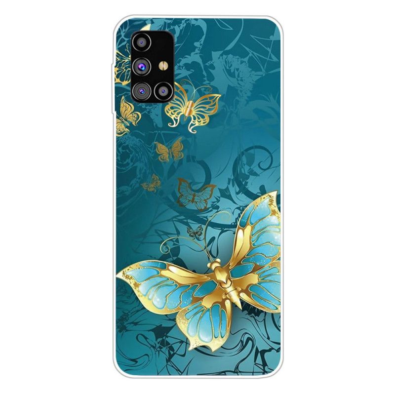 Hoesje Samsung Galaxy M51 Donkerblauw Zwart Flexibele Vlinders