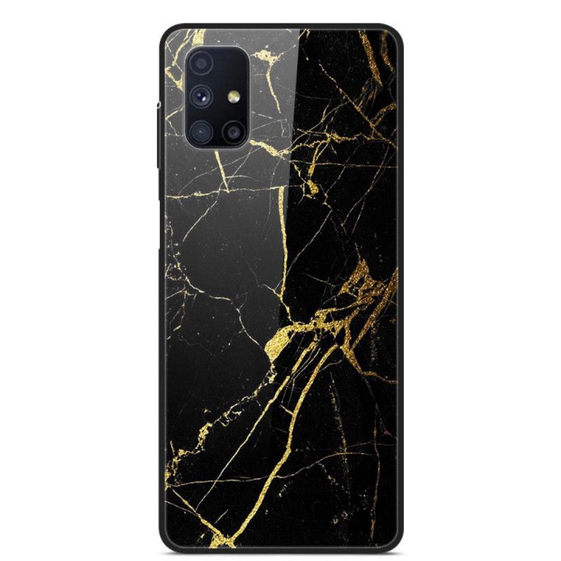 Hoesje Samsung Galaxy M51 Goud Zwart Gehard Glas Van Hoogwaardig Marmer