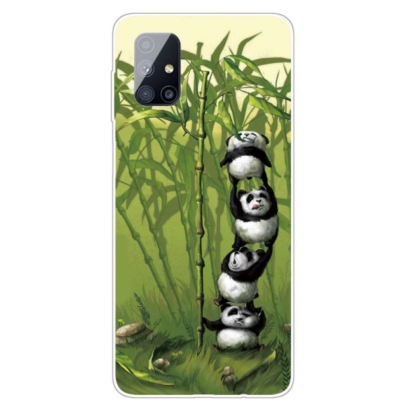 Hoesje Samsung Galaxy M51 Lichtblauw Groen Stapel Panda'S