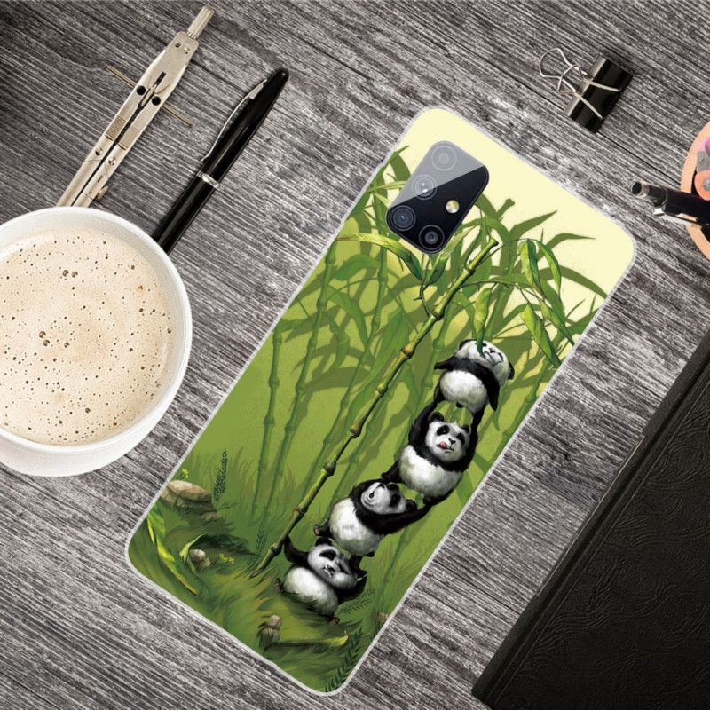 Hoesje Samsung Galaxy M51 Lichtblauw Groen Stapel Panda'S