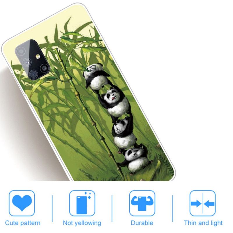 Hoesje Samsung Galaxy M51 Lichtblauw Groen Stapel Panda'S