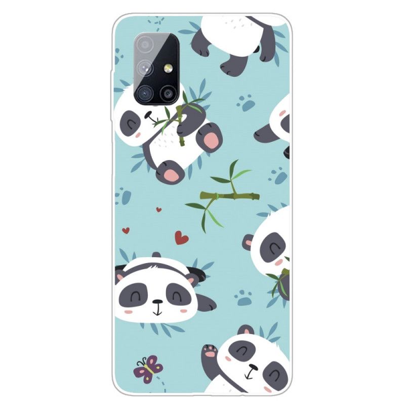 Hoesje Samsung Galaxy M51 Lichtblauw Groen Stapel Panda'S