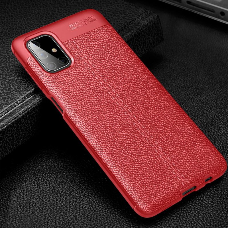 Hoesje Samsung Galaxy M51 Rood Zwart Dubbellijns Lychee Leereffect