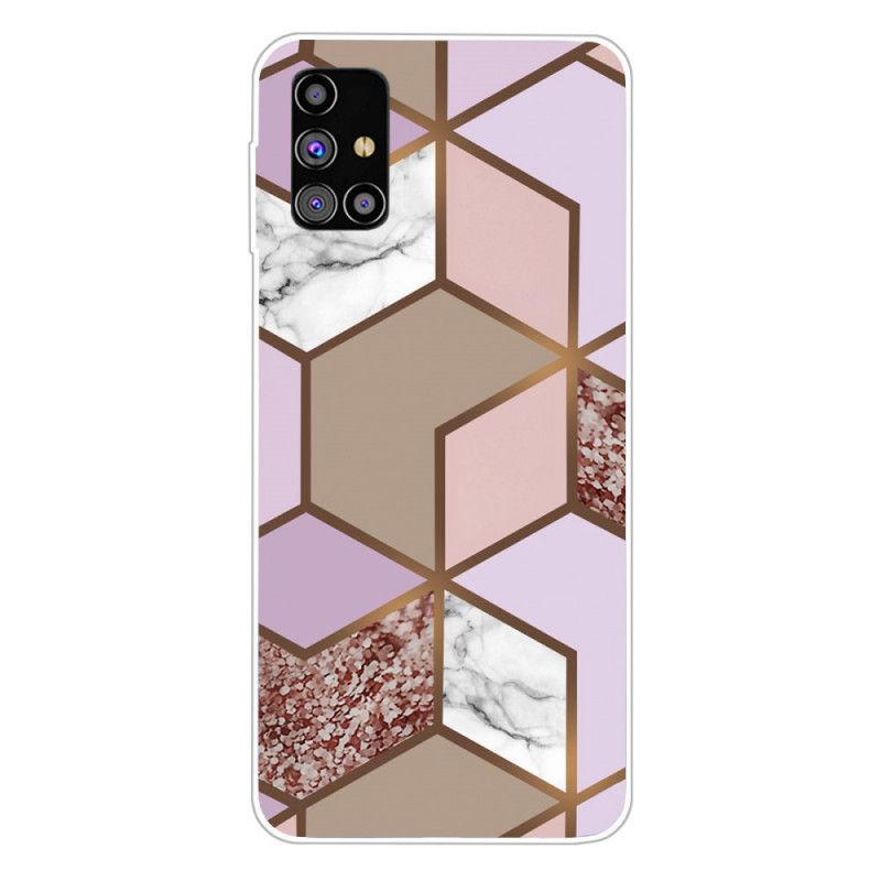 Hoesje Samsung Galaxy M51 Wit Zwart Geometrisch Marmer