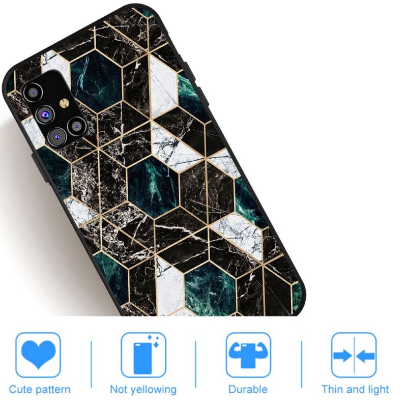 Hoesje Samsung Galaxy M51 Wit Zwart Marmerkleurige Geometrie